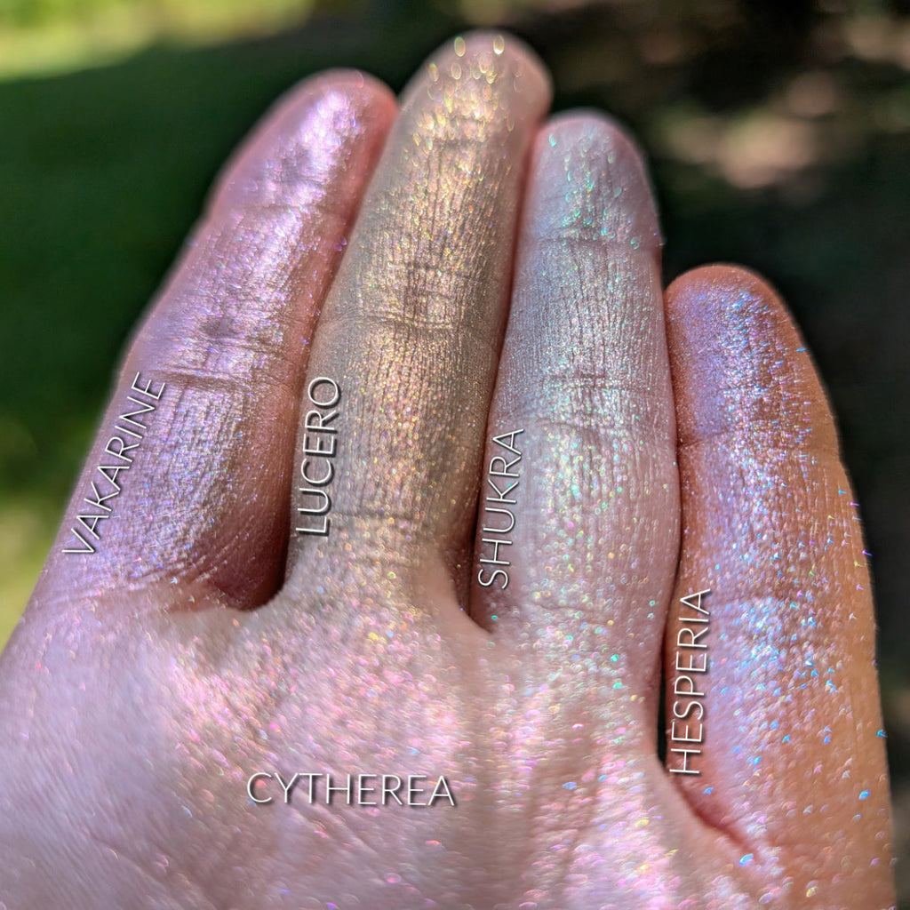 DUSKFALL VENUS: delicate shimmering shade range features neutral bases with soft color interference overlays