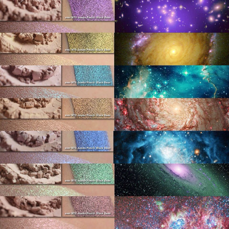Collage showing all 7 space themed galactic highlighters.