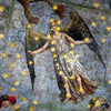 Painting showing the constellation Virgo as a woman in blues and yellows.