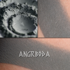 ANGRBODA eyeshadow collage showing the product loose and also swatched on the skin . Medium-deep heathered grey teal.