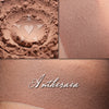 ANTHERAEA collage showing product loose and moderately swatched on the skin. Warm golden brown.