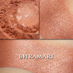 BHRAMARI - Rouge  loose and swatched on the skin.  A peachy-orange shade with warm satin finish