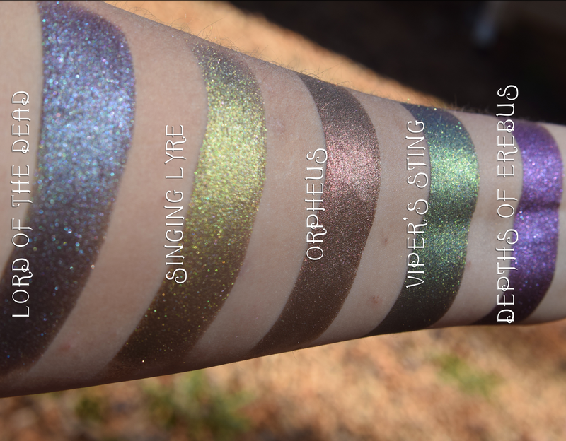 Frost eyeshadows swatched on medium tone caucasian skin.