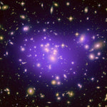 Space image depicting gravitational lensing in shades of purple.