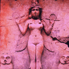 Stone relief sculpture of Ishtar, with wings and owls.