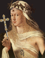 Classical painting of Lucrezia Borgia in dominantly cream tones.