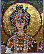 Mosaic in golds and bright colors depicting THeadora