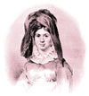A black and white line drawing of the woman who called herself Princess Caraboo, that this blush is named after.