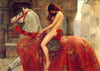 Classical painting of a nude Lady Godiva on a white horse.